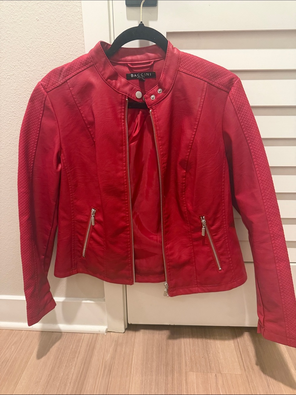 Baccini Red Faux-Leather Moto Jacket